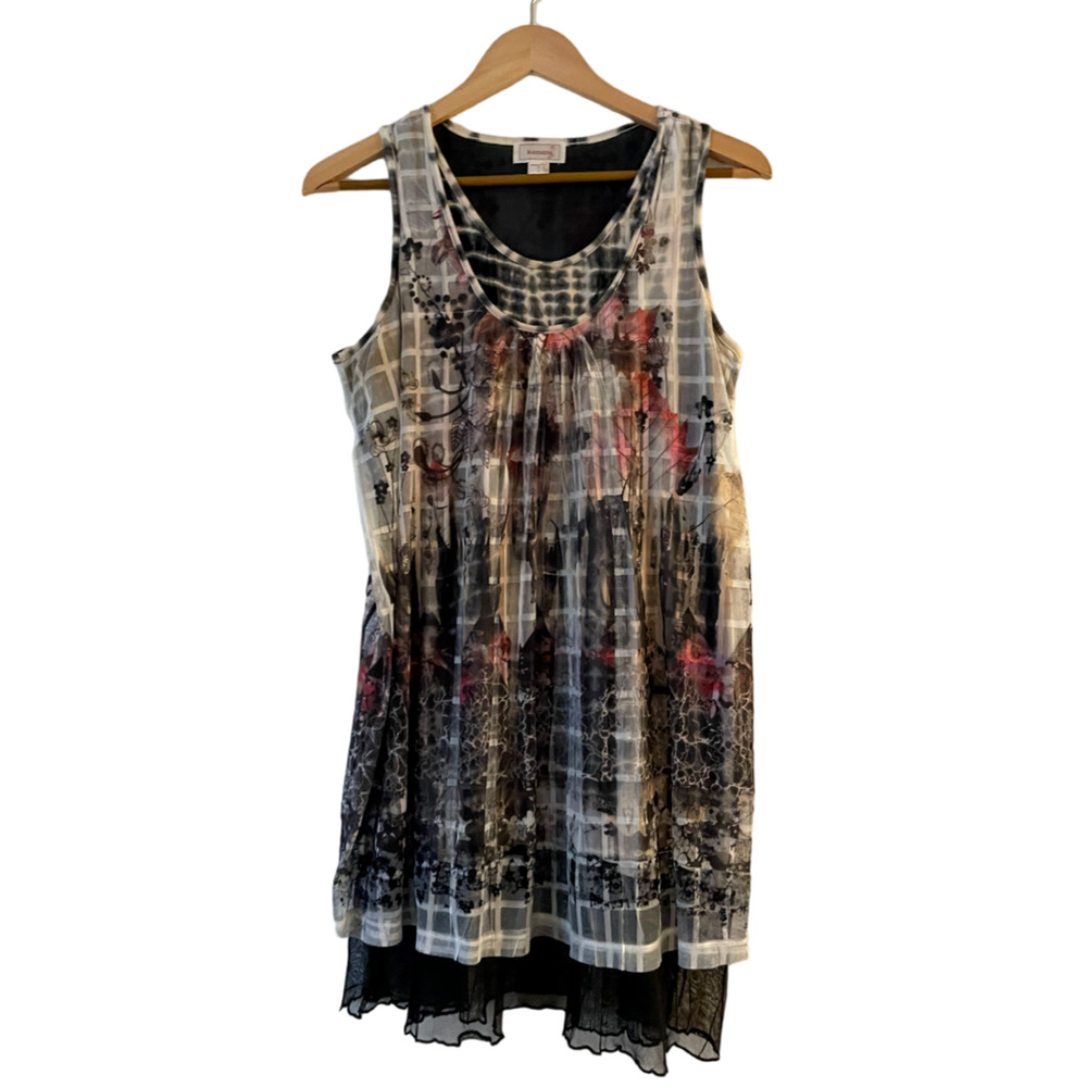 Kamana Tunic Mini Dress Size S Layered Mesh Floral‎ Check Lagenlook Sleeveless